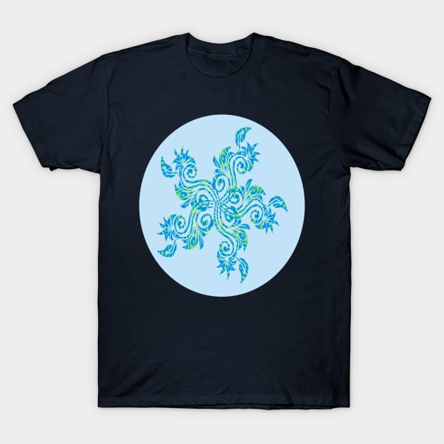 Blue Floral Decoration Abstract Silhouette Art T-Shirt by Mazz M